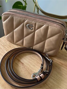 Coach Kira Quilted Leather Double Zip Crossbody Bag / Wristlet Purse
